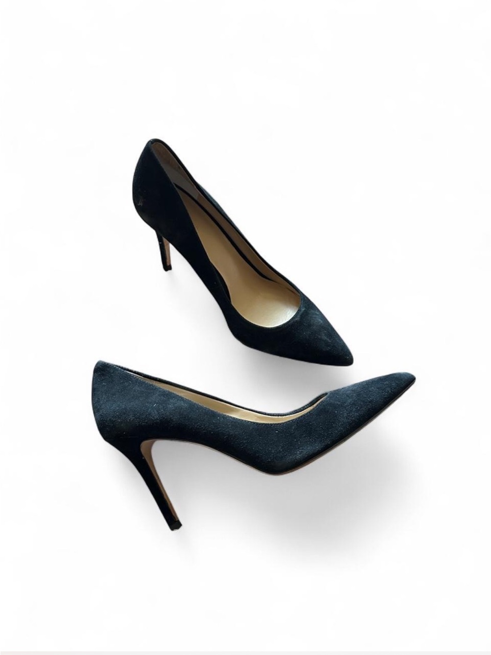 Ann Taylor Black velvety suede pointed toe high heels #glamour #eveningwear